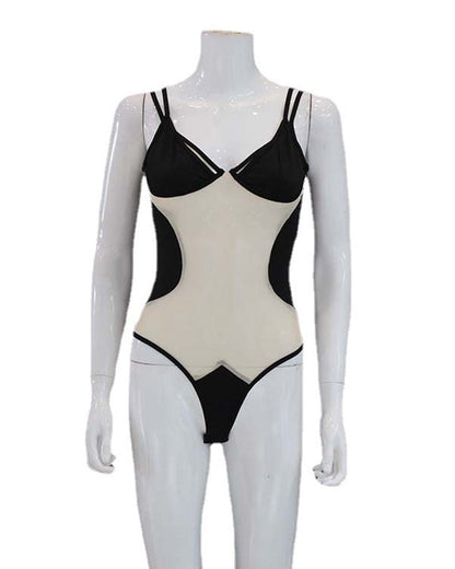 Mesh Stitching Suspender See-Through Jumpsuit