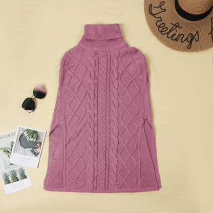 High Neck Loose Cable Knit Pattern Stitching Sweater (7 Colors)