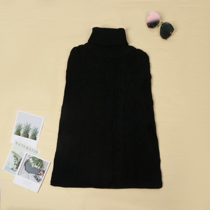 High Neck Loose Cable Knit Pattern Stitching Sweater (7 Colors)