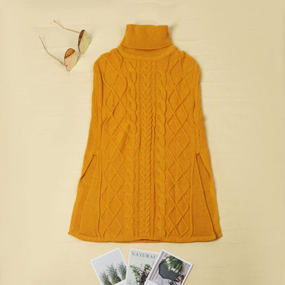 High Neck Loose Cable Knit Pattern Stitching Sweater (7 Colors)