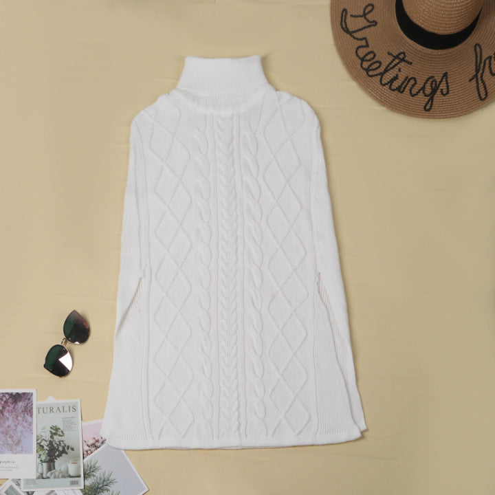 High Neck Loose Cable Knit Pattern Stitching Sweater (7 Colors)