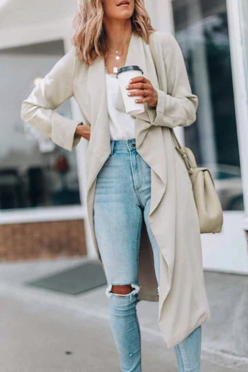 Solid Color Long Casual Windbreaker Cardigan