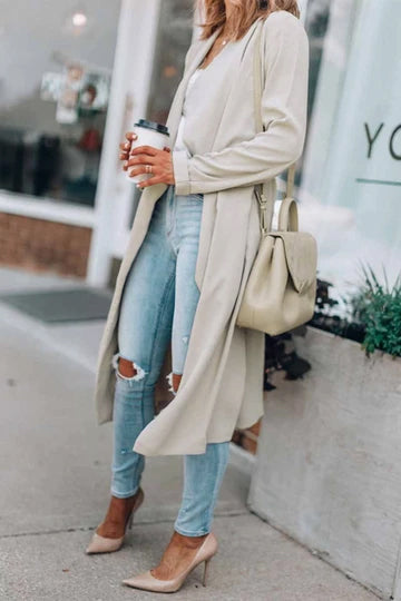 Solid Color Long Casual Windbreaker Cardigan