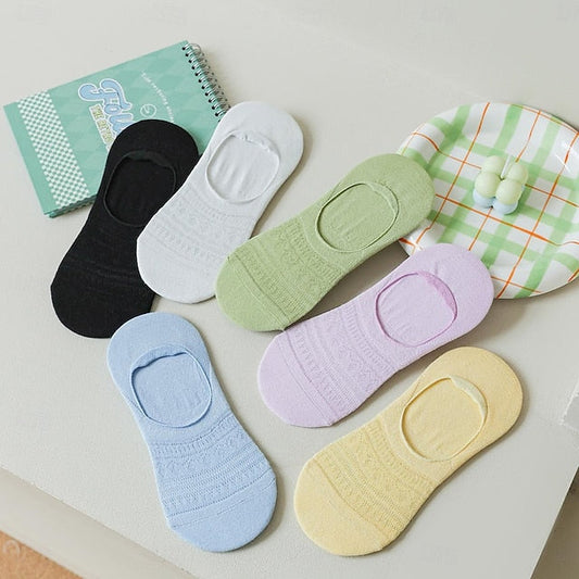 Women's No Show Socks Work Daily Solid Color Polyester Cotton Casual Vintage Retro Casual Sports 6 Pairs