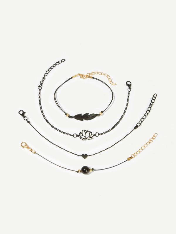 Lotus & Feather Bracelet Set 4pcs for Women
