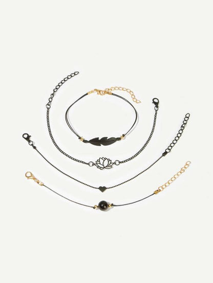 Lotus & Feather Bracelet Set 4pcs for Women
