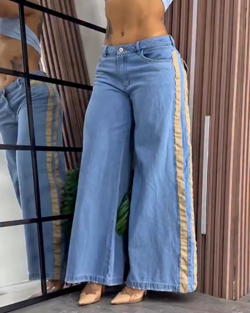 Paneled Wide-Leg Jeans (Pre-Sale)