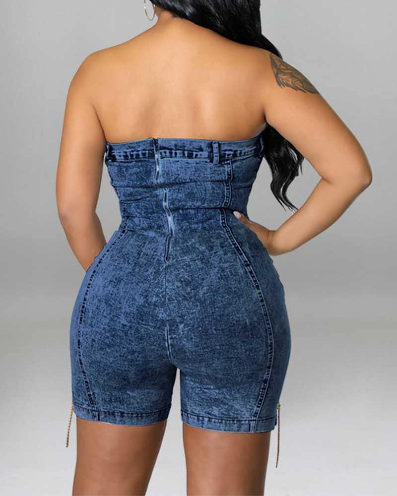 Sexy Bandeau Denim Jumpsuit
