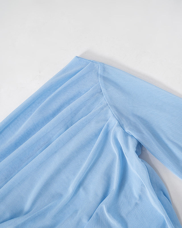 Solid Color Long Sleeve One Shoulder Mesh Splicing Top