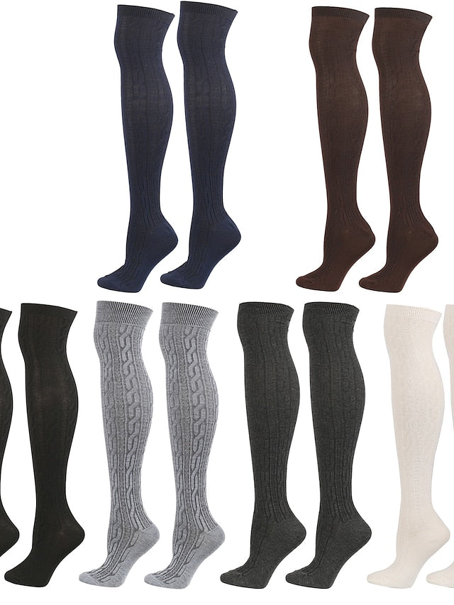 Knee High Socks Home Daily Solid Color Polyester Spandex Basic Classic Warm 1 Pair for Women