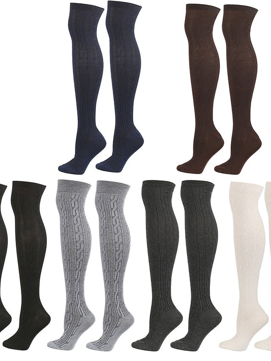 Knee High Socks Home Daily Solid Color Polyester Spandex Basic Classic Warm 1 Pair for Women