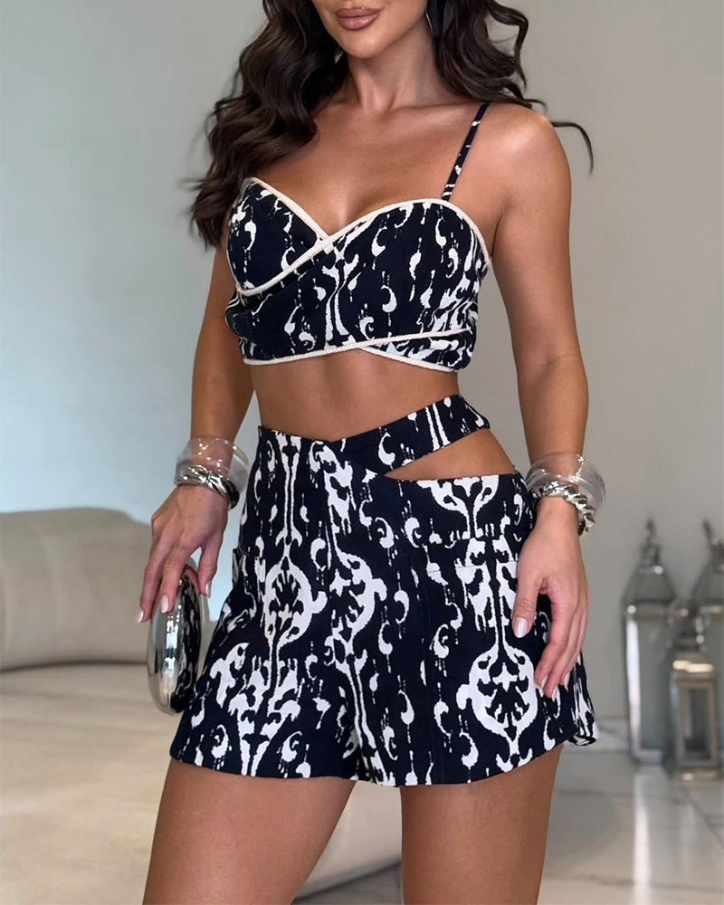 Printed Suspender Skirt Set