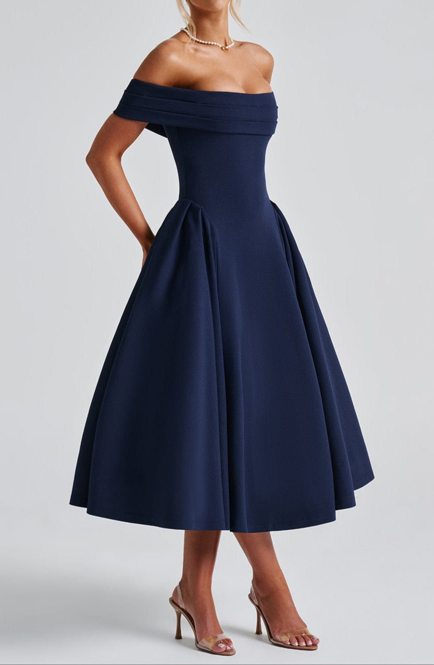 Violeta Midi Dress-Navy