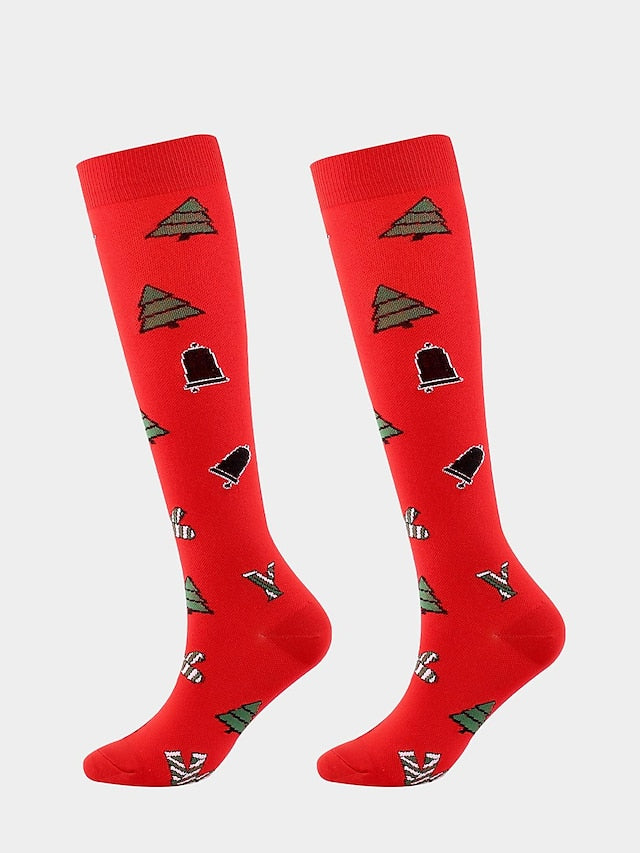 Unisex Knee High Socks Christmas Gift Cycling / Bike Multi Color Spandex Nylon Sporty Casual Classic Warm Cute Sports 1 Pair for Women