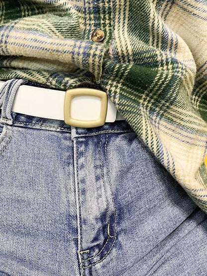 ins retro classic square buckle belt simple wide belt snap button casual jeans jacket coat decoration for Women