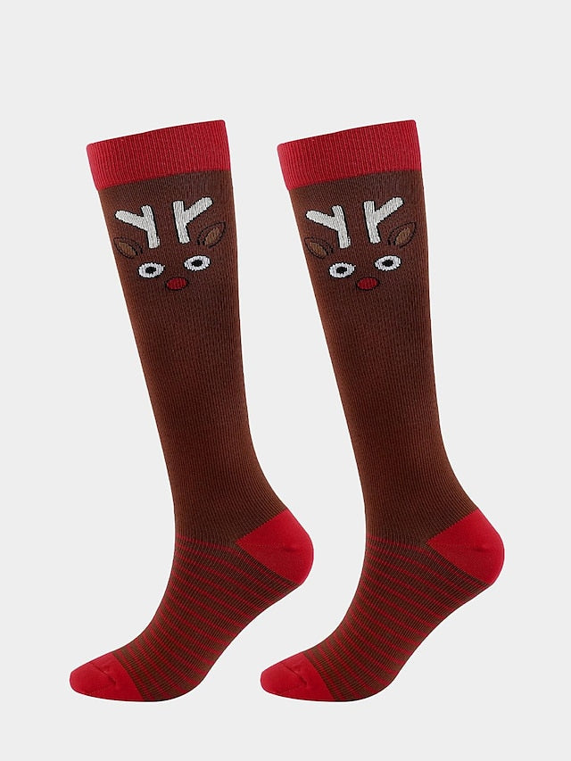 Unisex Knee High Socks Christmas Gift Cycling / Bike Multi Color Spandex Nylon Sporty Casual Classic Warm Cute Sports 1 Pair for Women