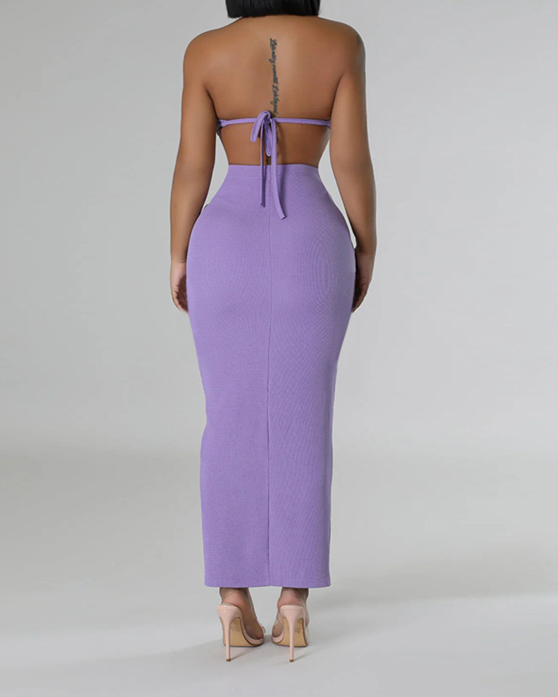 Solid Color Lace-Up Sleeveless Set