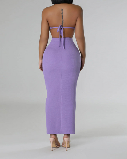 Solid Color Lace-Up Sleeveless Set