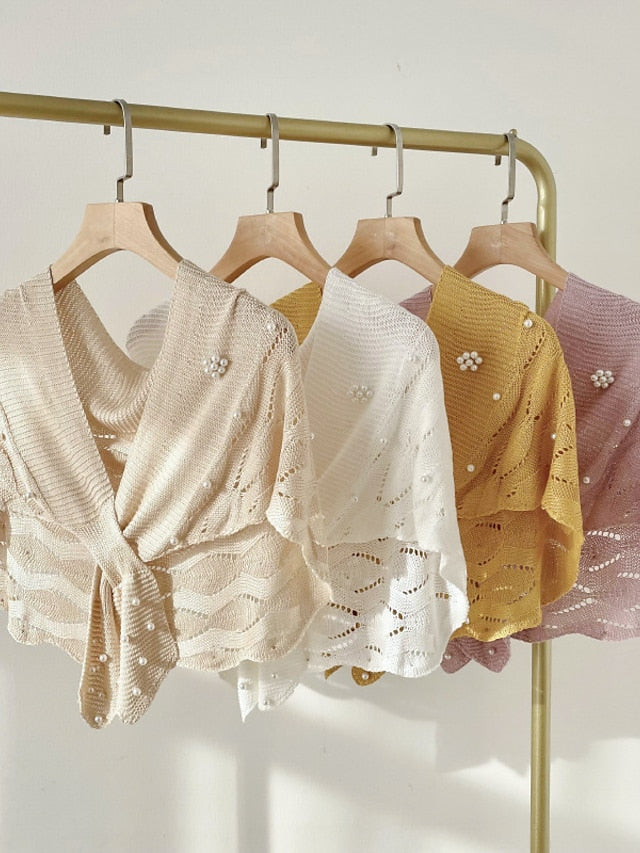 Casual Knitted Fake Collars for Hollow Out Blouse Tops Shoulder Wraps Shawls Detachable False Collar Windproof Shawl for Women