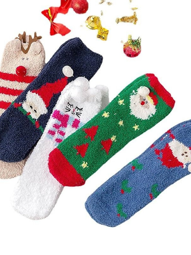 Crew Socks Party Christmas Gift Multi Color Animal Patterned Polyester Spandex Casual Classic Warm Cute 1 Pair for Women