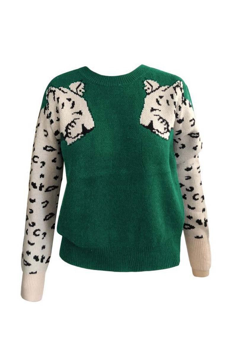 Snow Leopard Design Knit Sweater