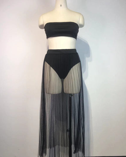 Mesh Pleated Three-Piece Skirt