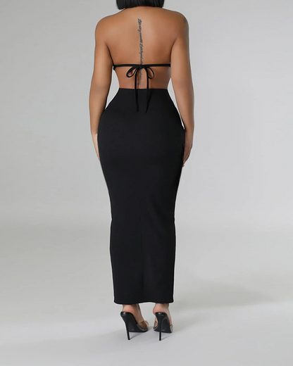 Solid Color Lace-Up Sleeveless Set