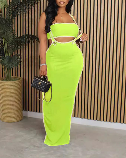 Suspender Long Skirt Suit