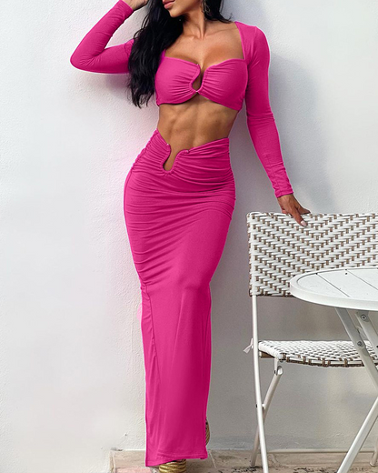 Slim Fit Slit Long Skirt Suit