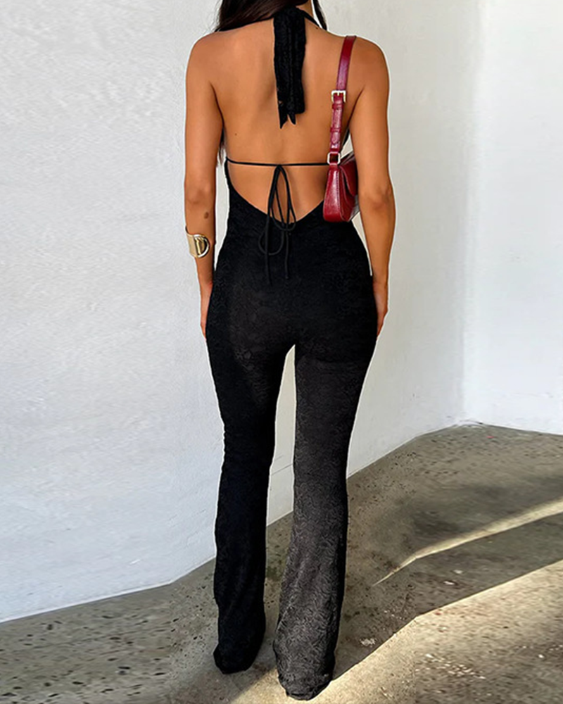Slim-Fitting Sexy Lace V-Neck Jumpsuit