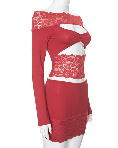 Lace Panel Stretch Skirt Set
