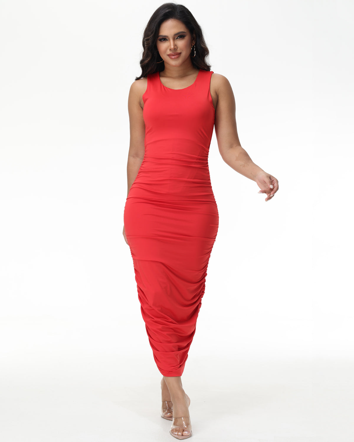 Pleated Fitted Long Casual Dress