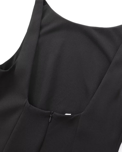 Sleeveless Suspender Flower Bud Patchwork Dress