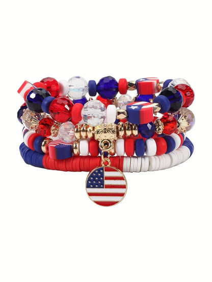 Patriotic Fiery Flag Day Layered Beaded Bracelet