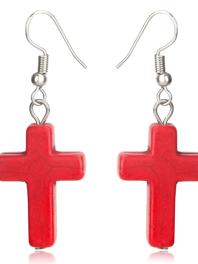 1 Pair Drop Earrings For Turquoise Street Daily Alloy Classic Cross for Women