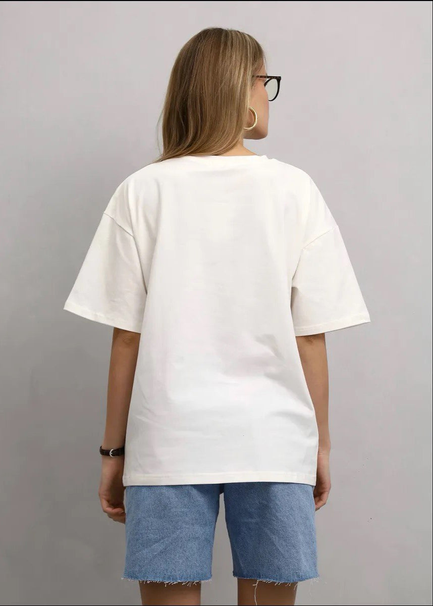 Wishlist Oversized Tee – White Graphic T-Shirt with “My Small Wish List” Print