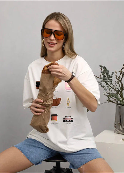 Wishlist Oversized Tee – White Graphic T-Shirt with “My Small Wish List” Print