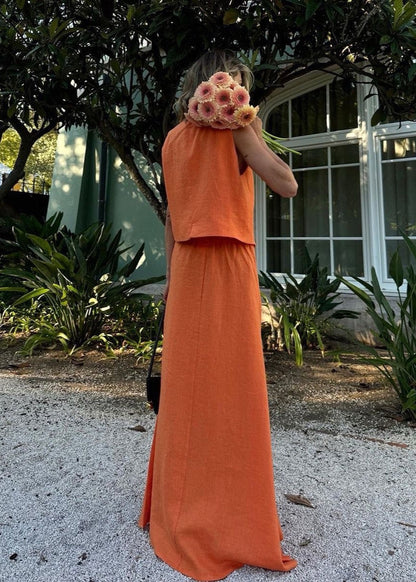 Solara - Sleeveless Linen Vest & Maxi Skirt Set