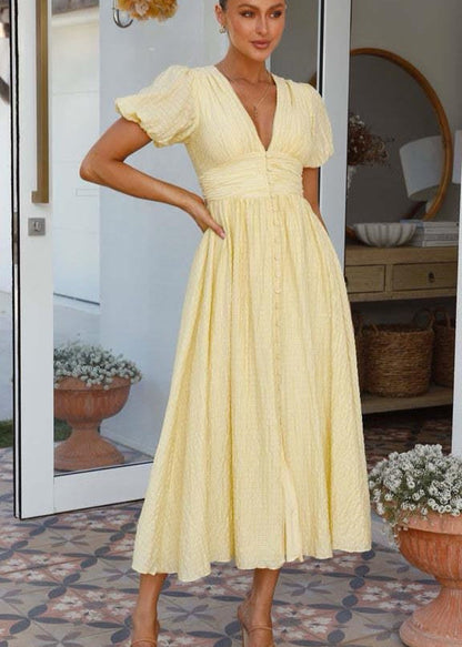 Lemonlight Smocked Midi Dress - Puff Sleeve Summer Essential
