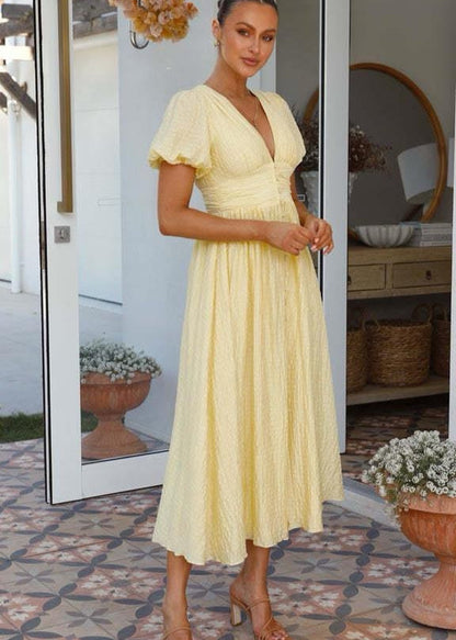 Lemonlight Smocked Midi Dress - Puff Sleeve Summer Essential