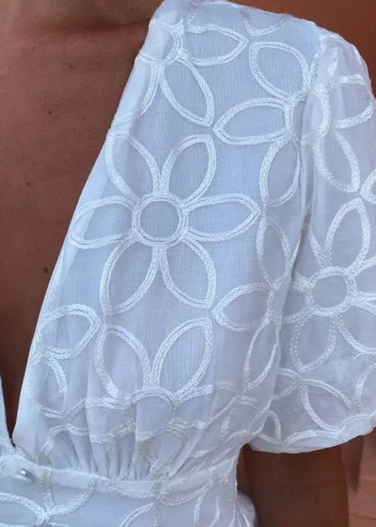 Fleur Embroidered Puff Sleeve Maxi Dress