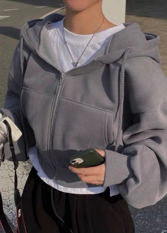 Harlow – Neutral Zip-Up Hoodie with Drawstring Hood