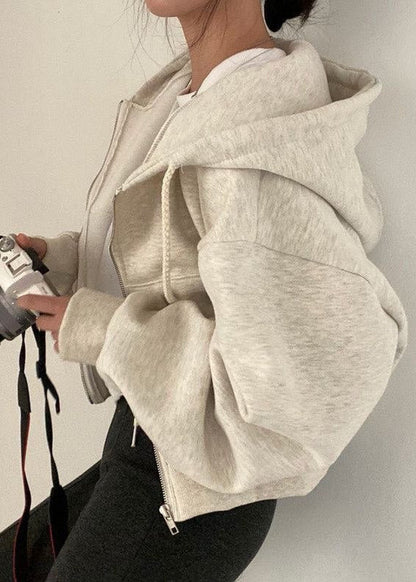 Harlow – Neutral Zip-Up Hoodie with Drawstring Hood