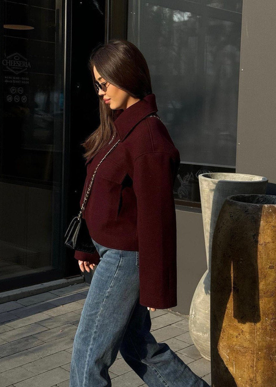 Bordeaux City Zip Jacket – Boxy Wool Blend Fit