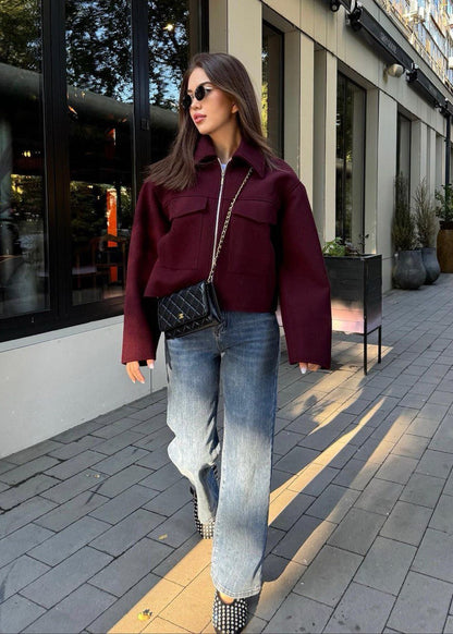 Bordeaux City Zip Jacket – Boxy Wool Blend Fit