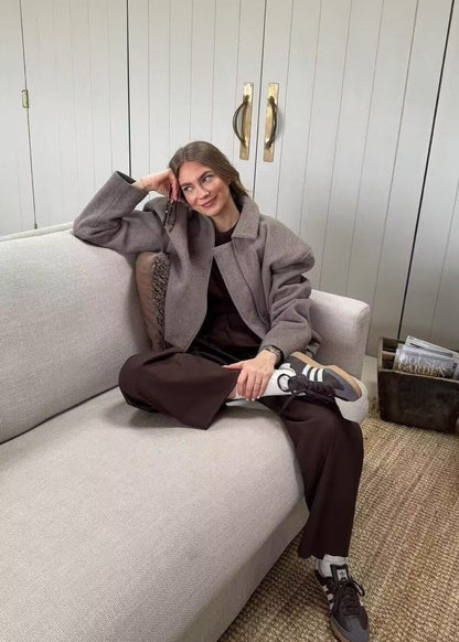 Taupe Core – Structured Zip-Up Wool-Blend Jacket