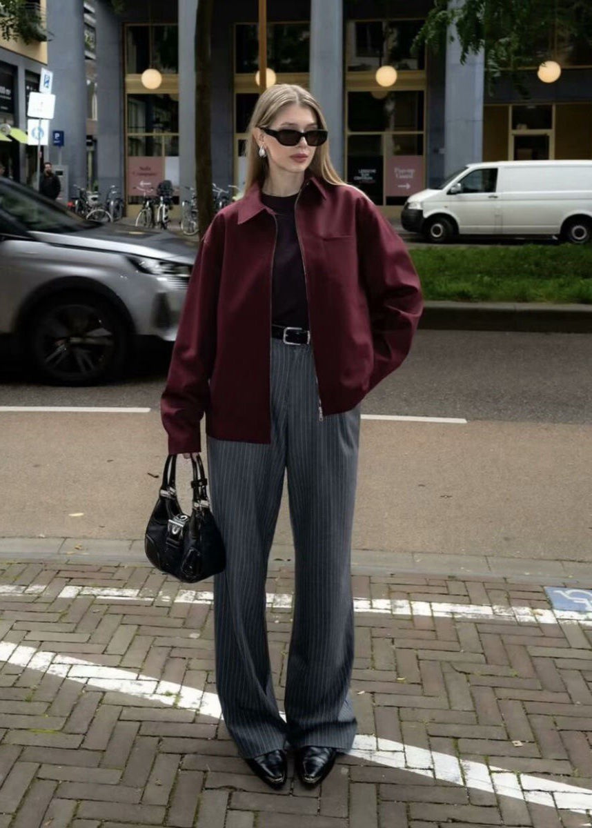 Crimson Way – Oversized Zip-Up Jacket in Deep Burgundy