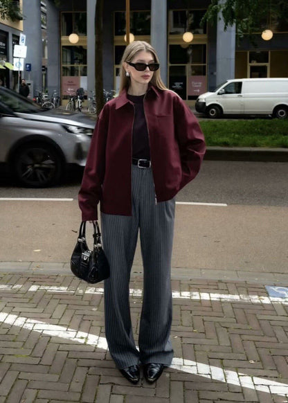 Crimson Way – Oversized Zip-Up Jacket in Deep Burgundy