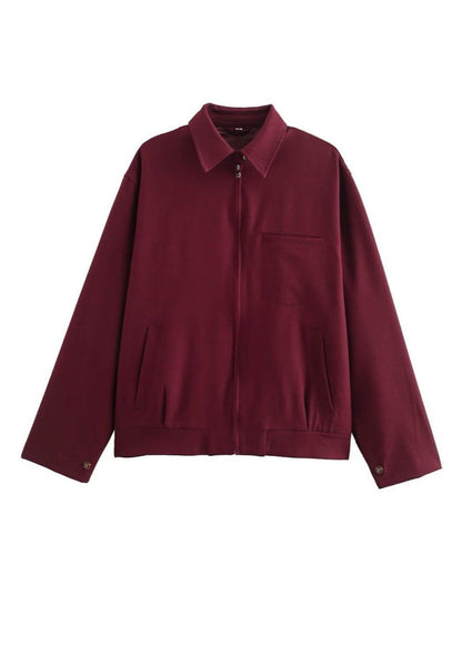 Crimson Way – Oversized Zip-Up Jacket in Deep Burgundy