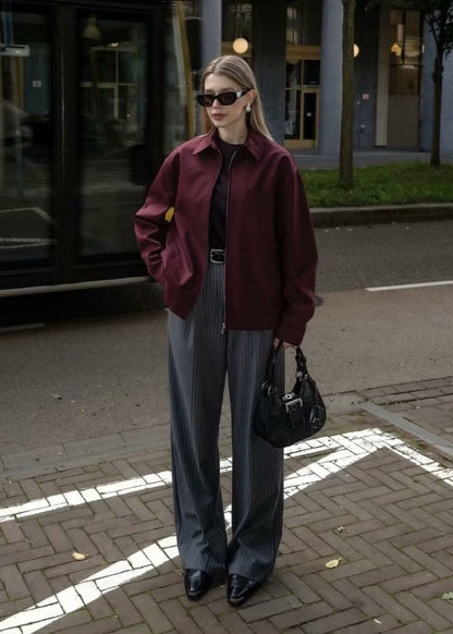 Crimson Way – Oversized Zip-Up Jacket in Deep Burgundy